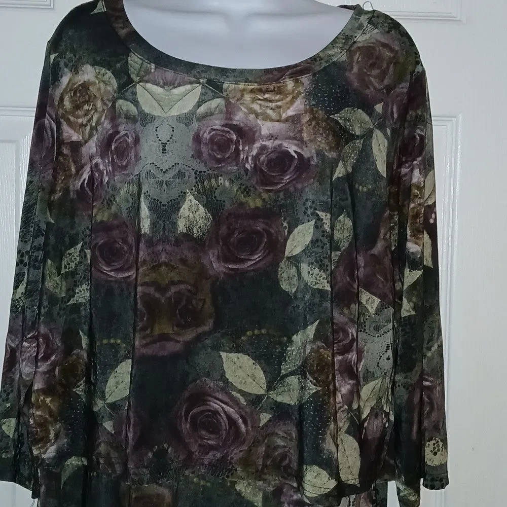 Mlle Gabrielle floral purple rose print overlay dress  Sz 2x  NWOT